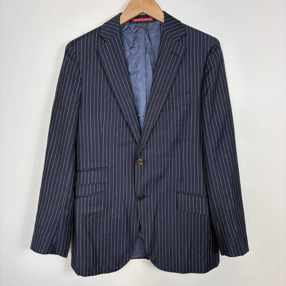 Suitsupply Men's Sienna Reda Super 130s Wool Sport Coat Sz 38R Navy Striped